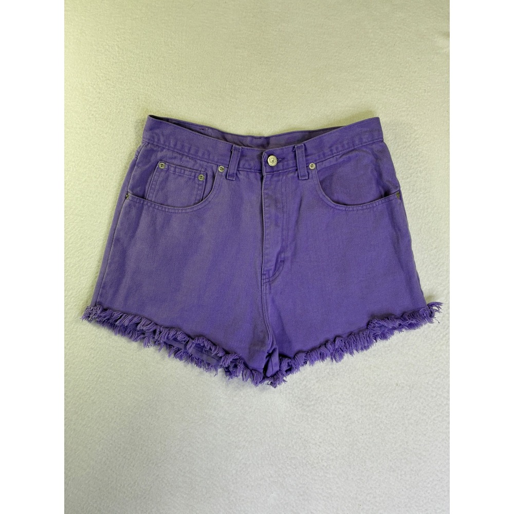 Vintage Jordache Basics Purple High Waisted Denim Frayed Hem Shorts Womens 28